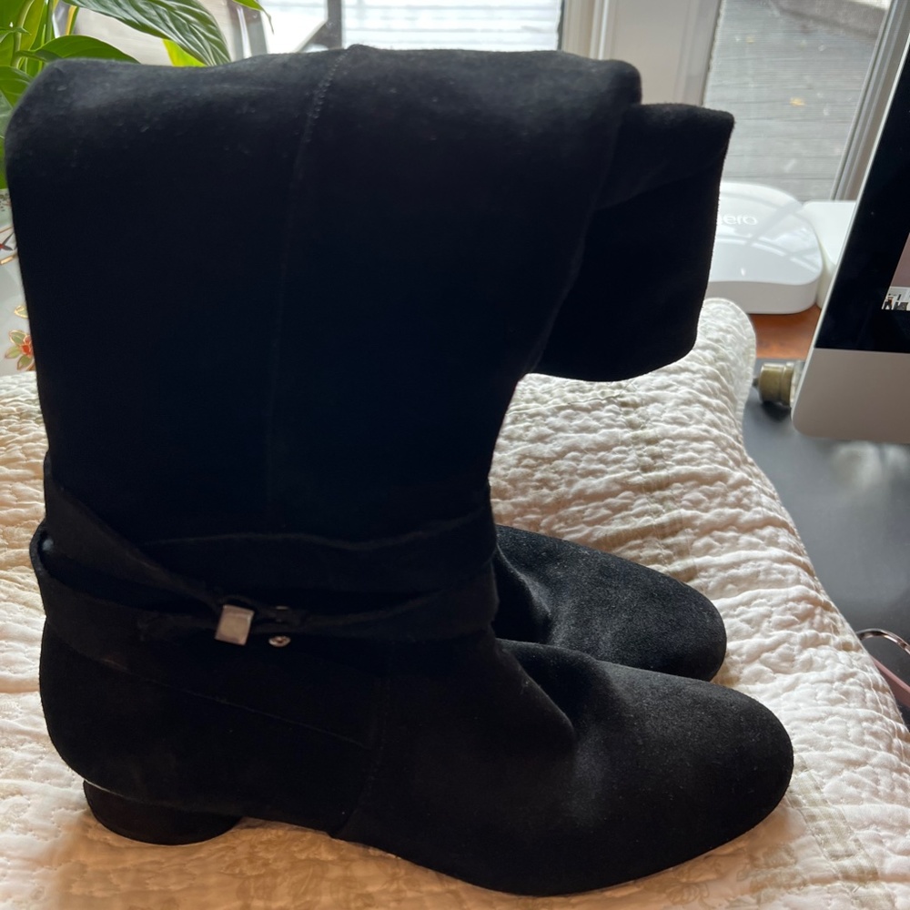 Karl Lagerfeld black suede tall boot.